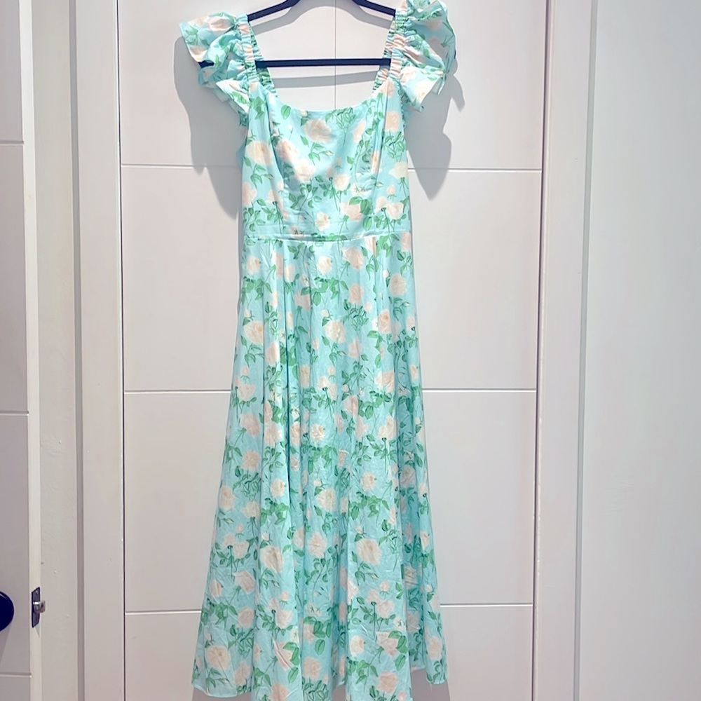Hill House Daphne Dress | Blue Peony Floral Cotton Midi | Size Small - Picture 5 of 6